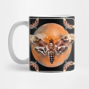 Deathshead hawk moths sphinx moths against an orange blood moon halloween spooky Mug